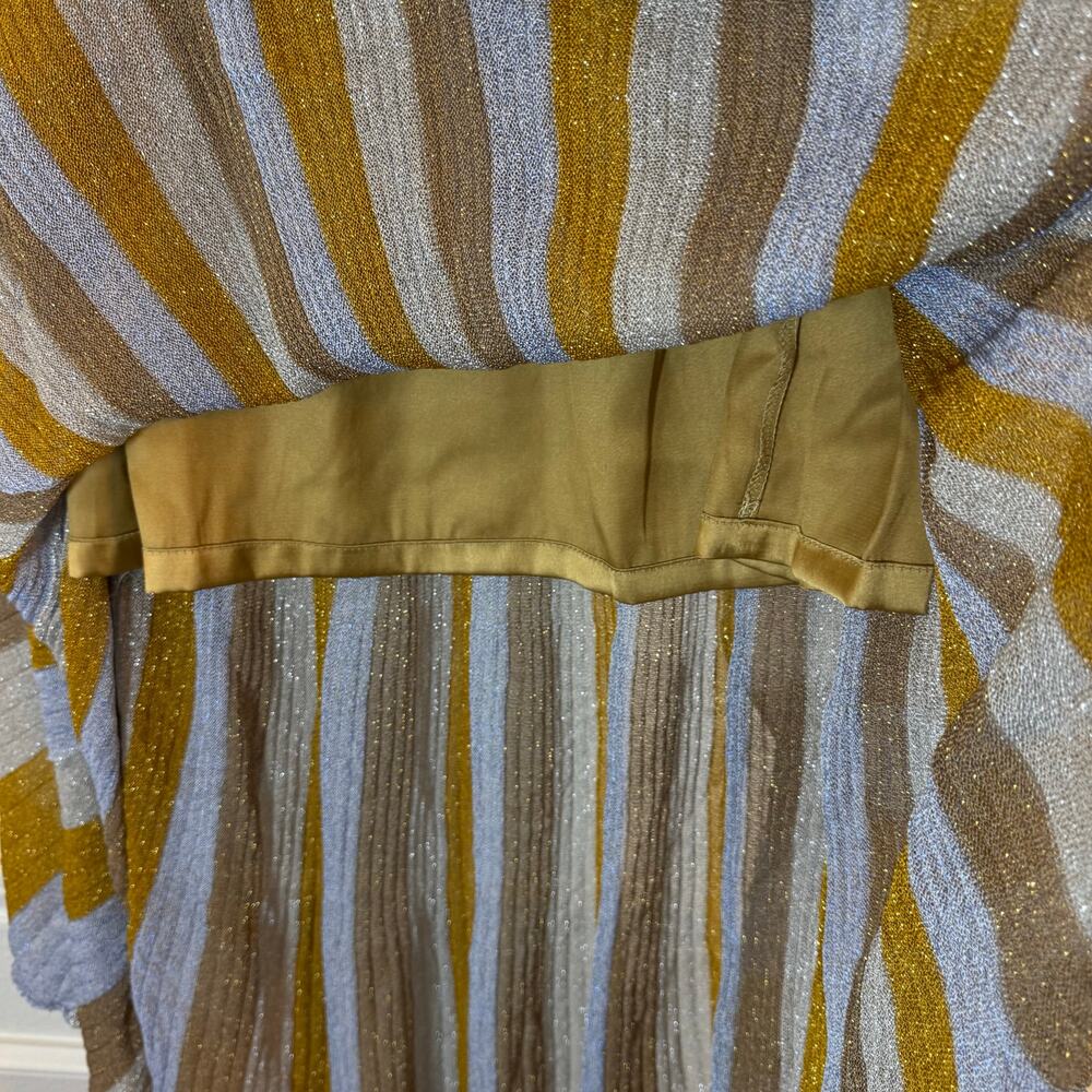 New HAPPY SHEEP Multi-Color Metallic Gold Silver Striped Pleated Maxi Skirt Sz S - Picture 10 of 11